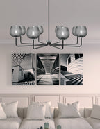 Sandia Eight Light Chandelier in Matte Black & Graphite with Smoke Textured Shade