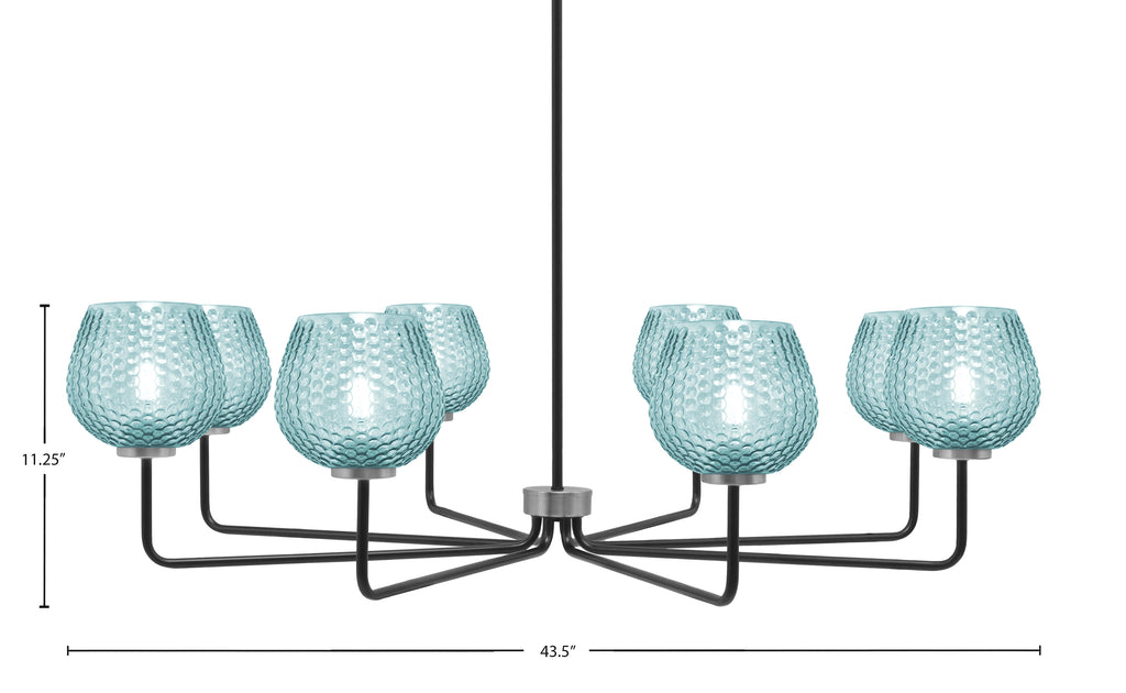Sandia Eight Light Chandelier in Matte Black & Graphite with Turquoise Textured Shade