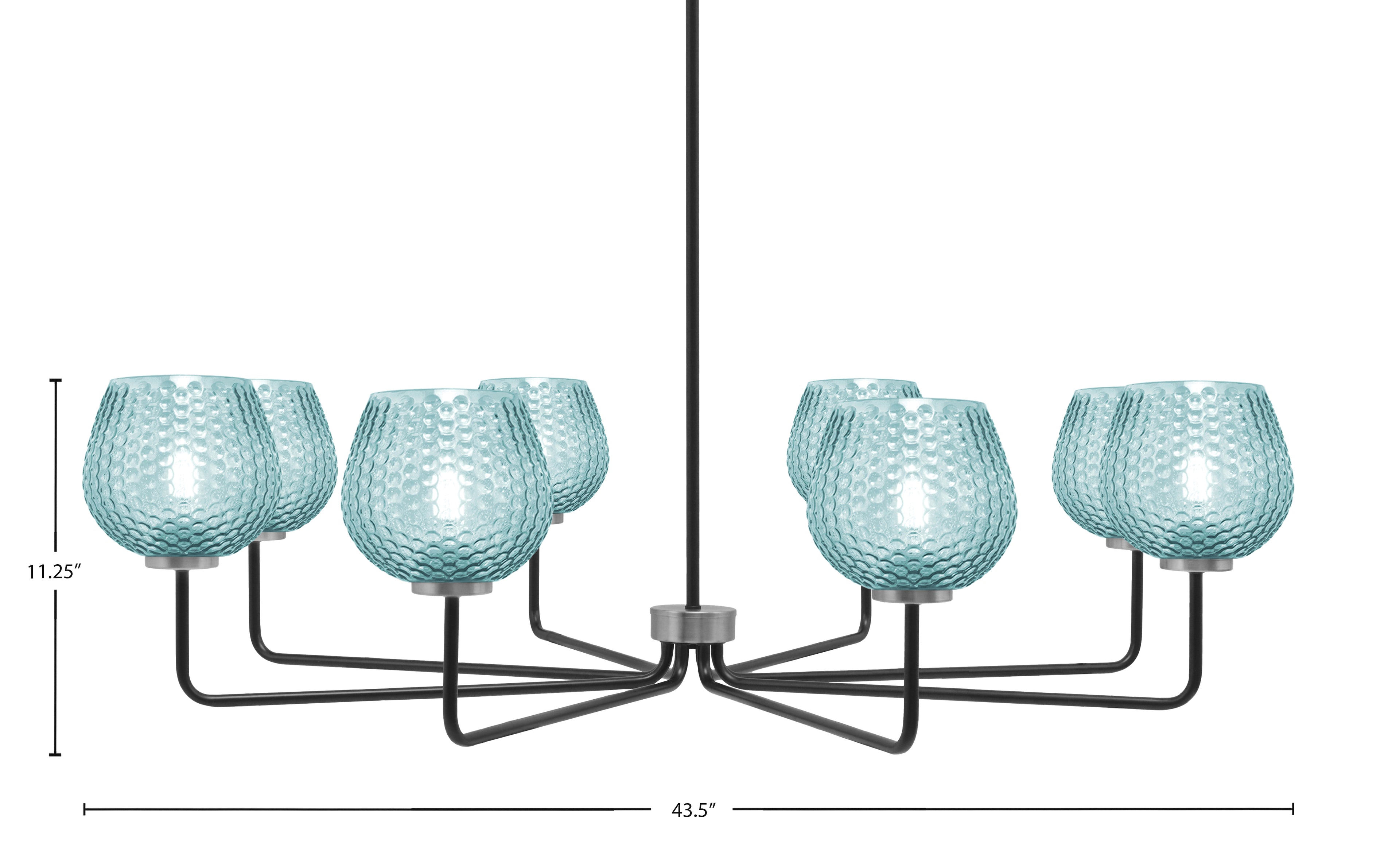 Sandia Eight Light Chandelier in Matte Black & Graphite with Turquoise Textured Shade
