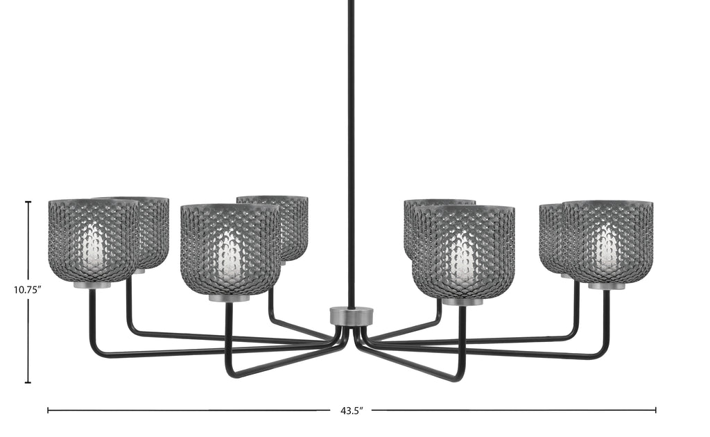 Sandia Eight Light Chandelier in Matte Black & Graphite with Smoke Textured Shade