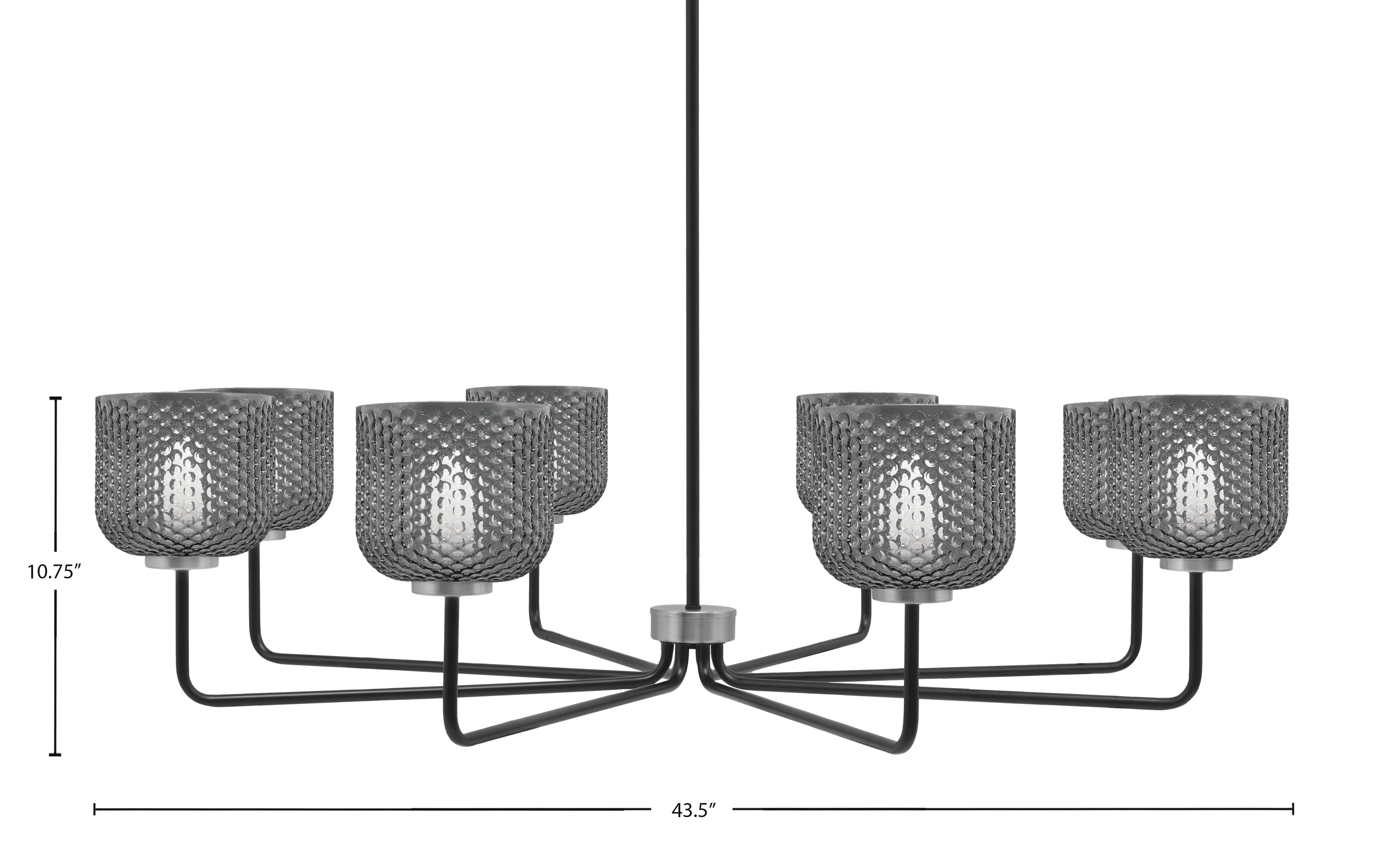 Sandia Eight Light Chandelier in Matte Black & Graphite with Smoke Textured Shade
