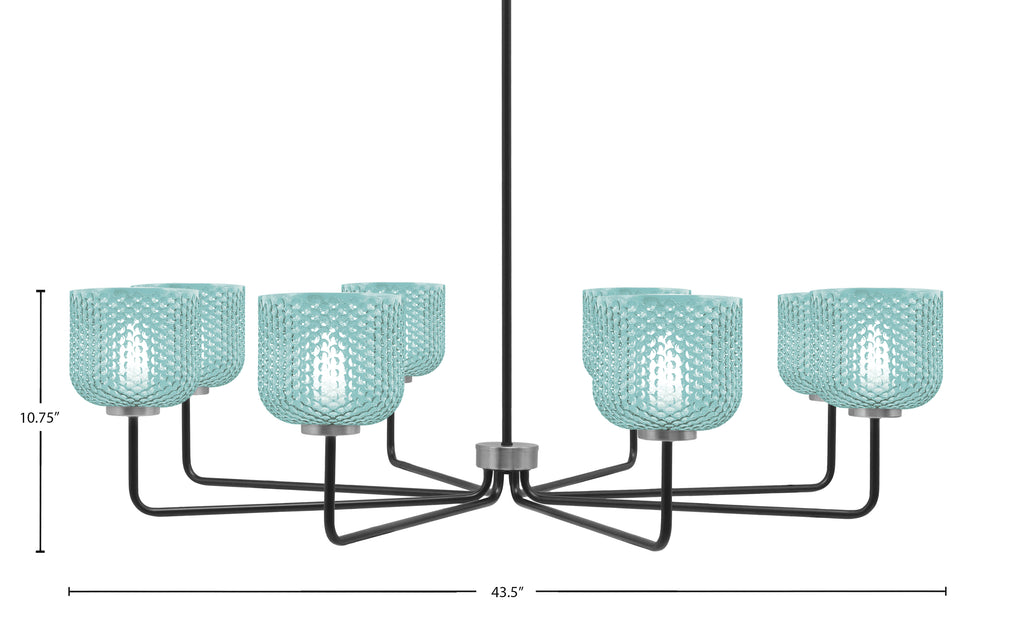 Sandia Eight Light Chandelier in Matte Black & Graphite with Turquoise Textured Shade
