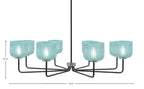 Sandia Eight Light Chandelier in Matte Black & Graphite with Turquoise Textured Shade
