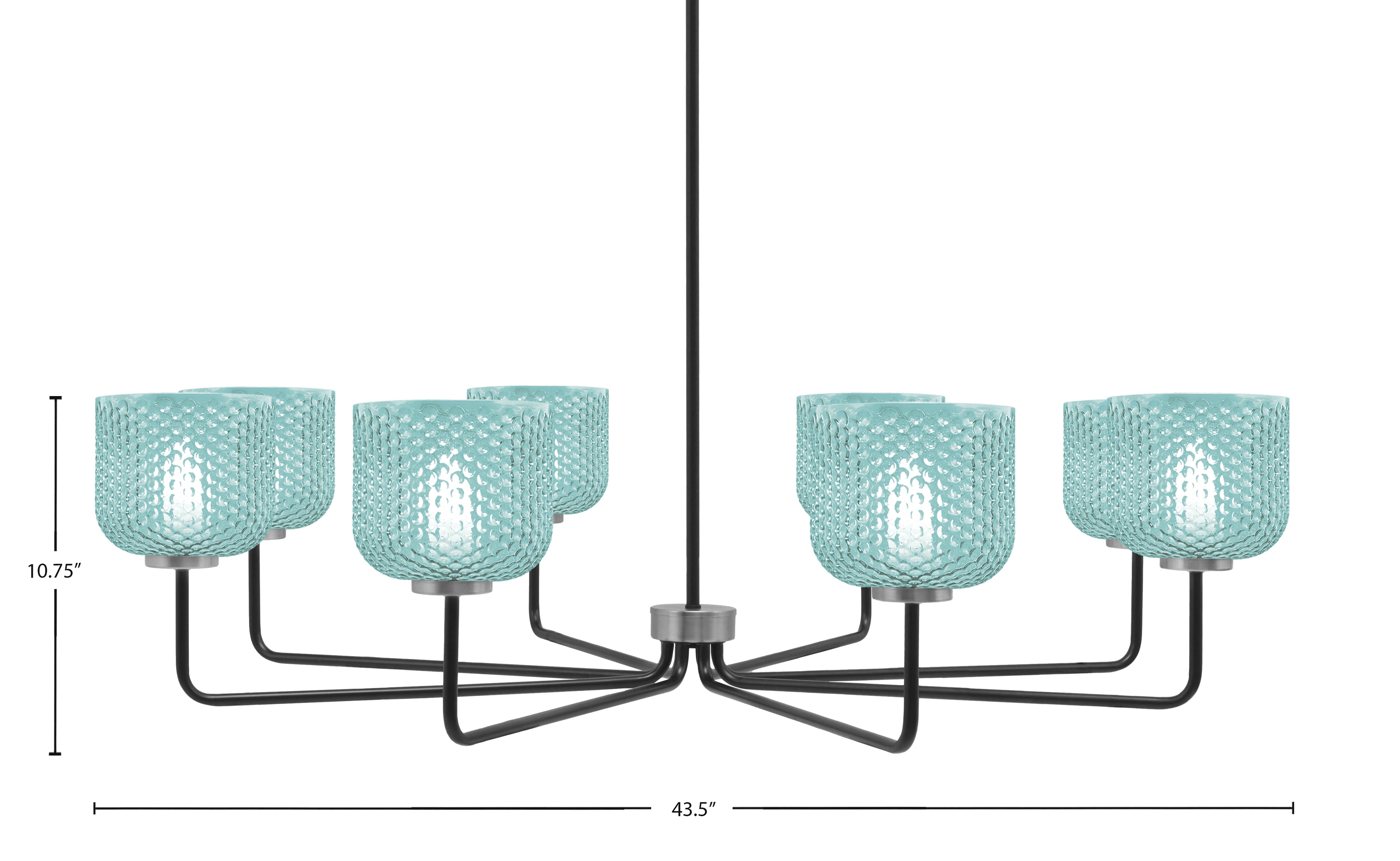 Sandia Eight Light Chandelier in Matte Black & Graphite with Turquoise Textured Shade