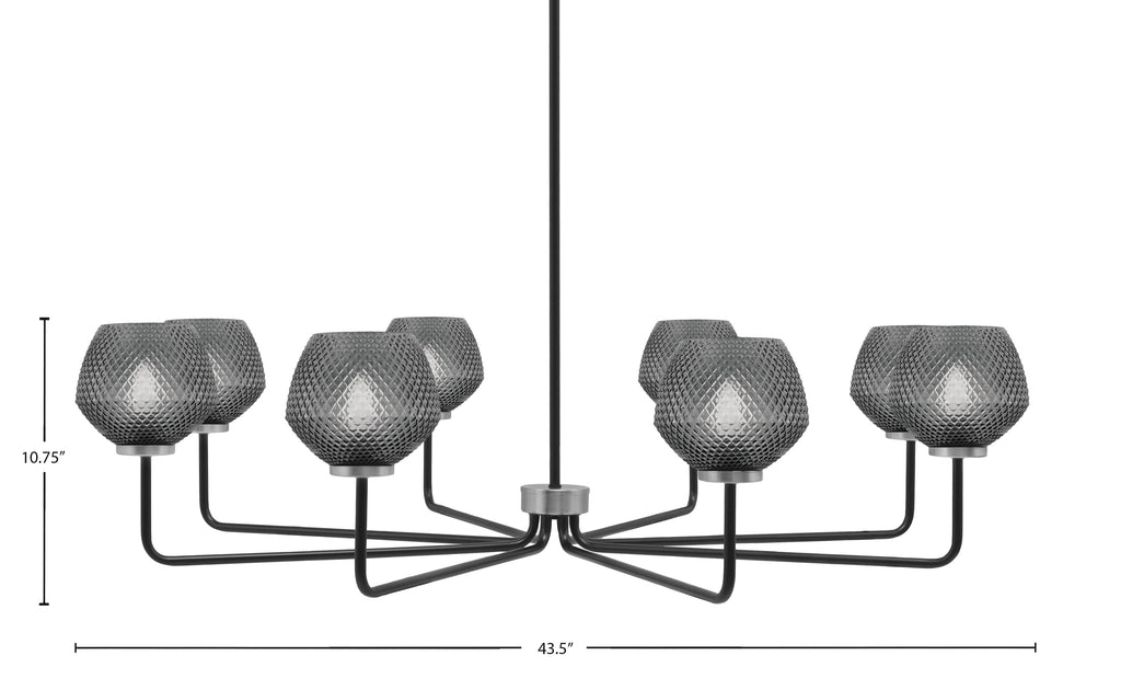 Sandia Eight Light Chandelier in Matte Black & Graphite with Smoke Textured Shade