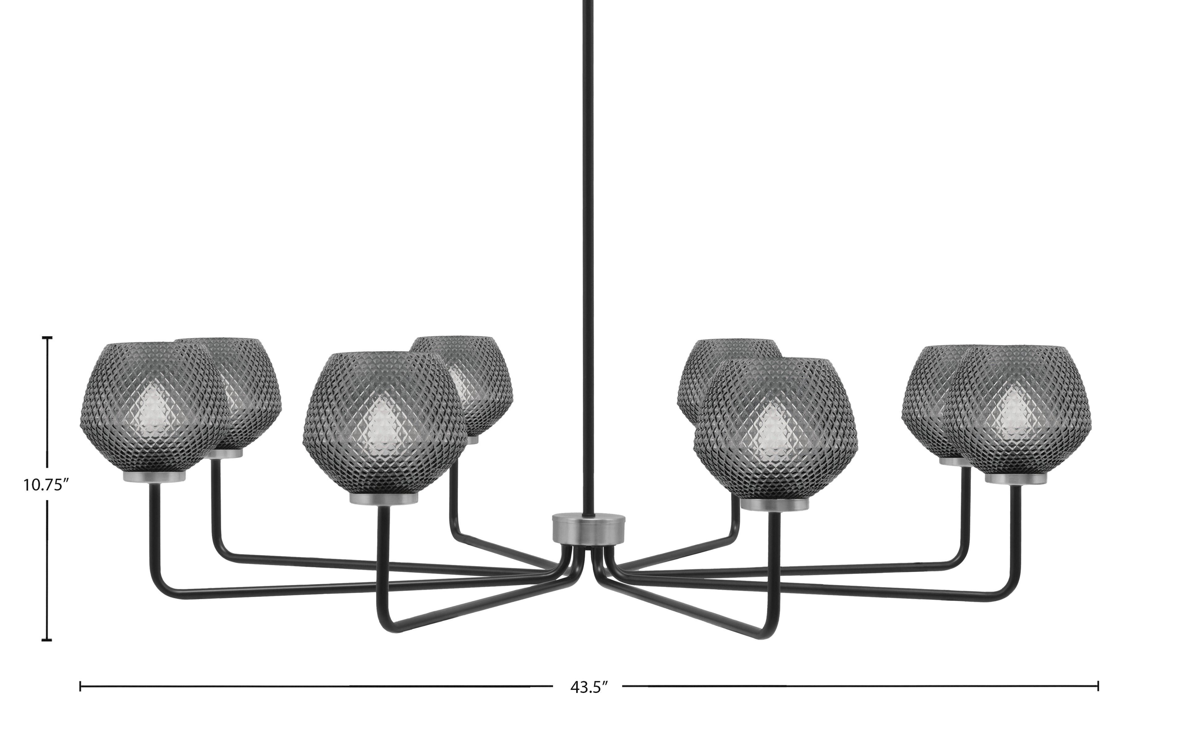 Sandia Eight Light Chandelier in Matte Black & Graphite with Smoke Textured Shade