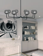 Sandia Eight Light Chandelier in Matte Black & Graphite with Smoke Textured Shade