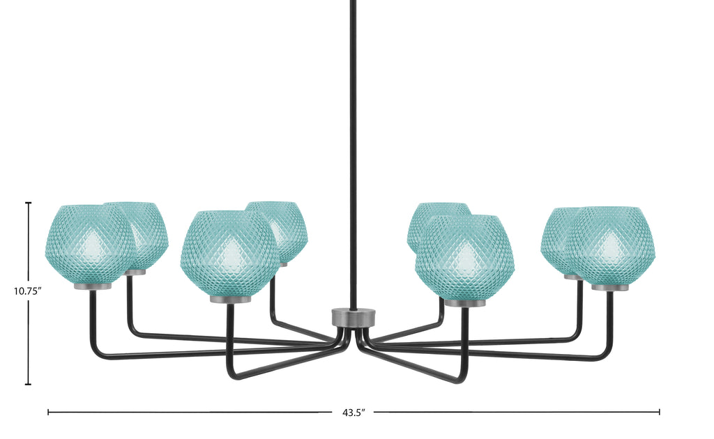 Sandia Eight Light Chandelier in Matte Black & Graphite with Turquoise Textured Shade