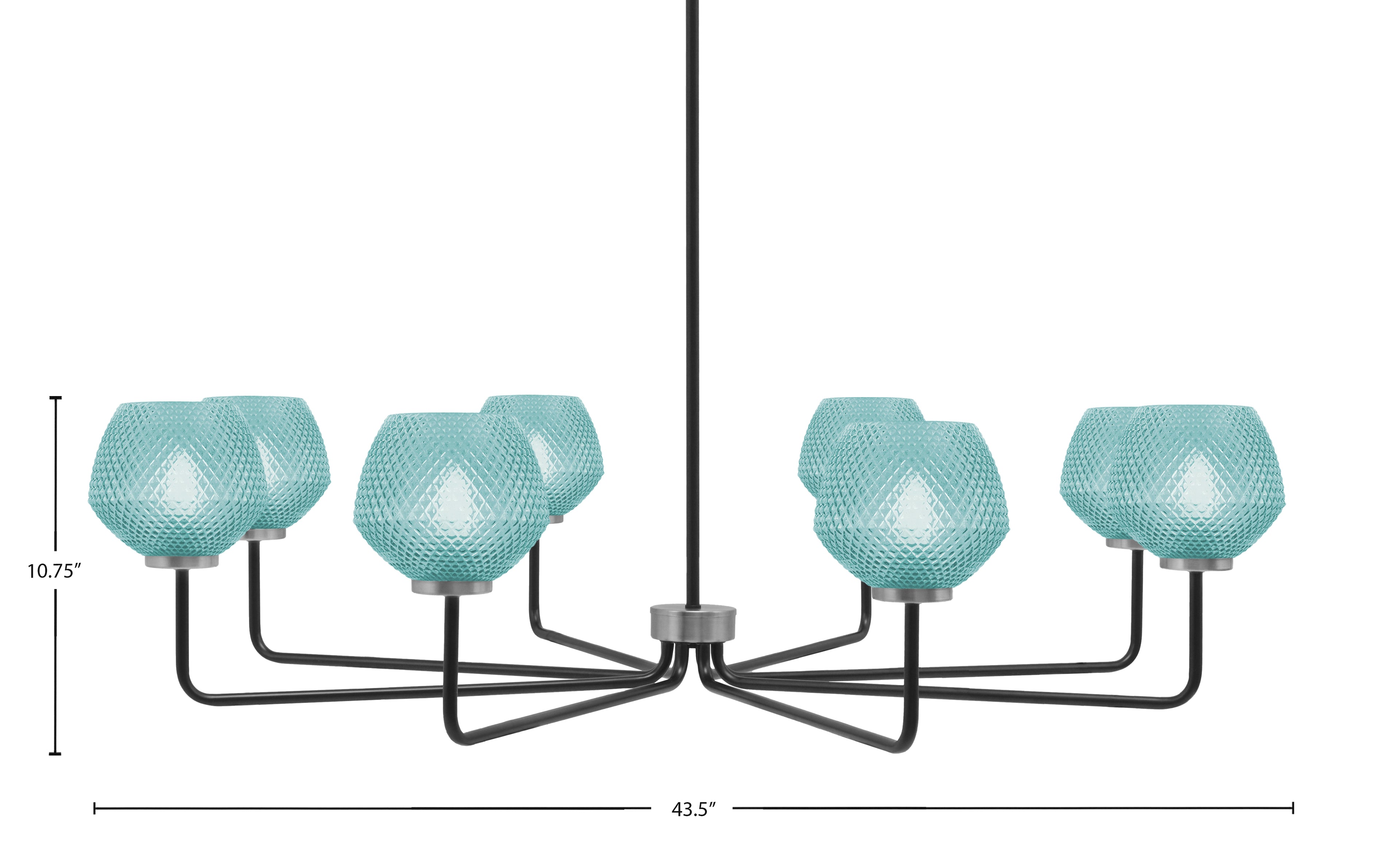 Sandia Eight Light Chandelier in Matte Black & Graphite with Turquoise Textured Shade