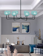 Sandia Eight Light Chandelier in Matte Black & Graphite with Turquoise Textured Shade