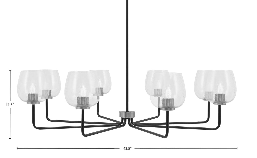 Sandia Eight Light Chandelier in Matte Black & Graphite with Clear Bubble Shade