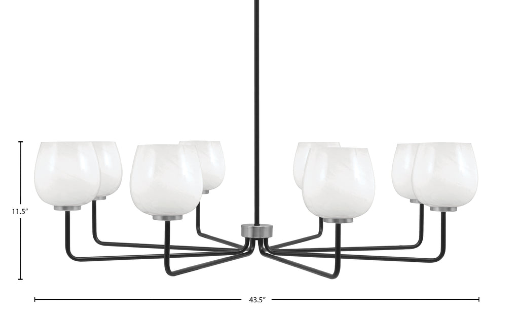 Sandia Eight Light Chandelier in Matte Black & Graphite with White Marble Shade
