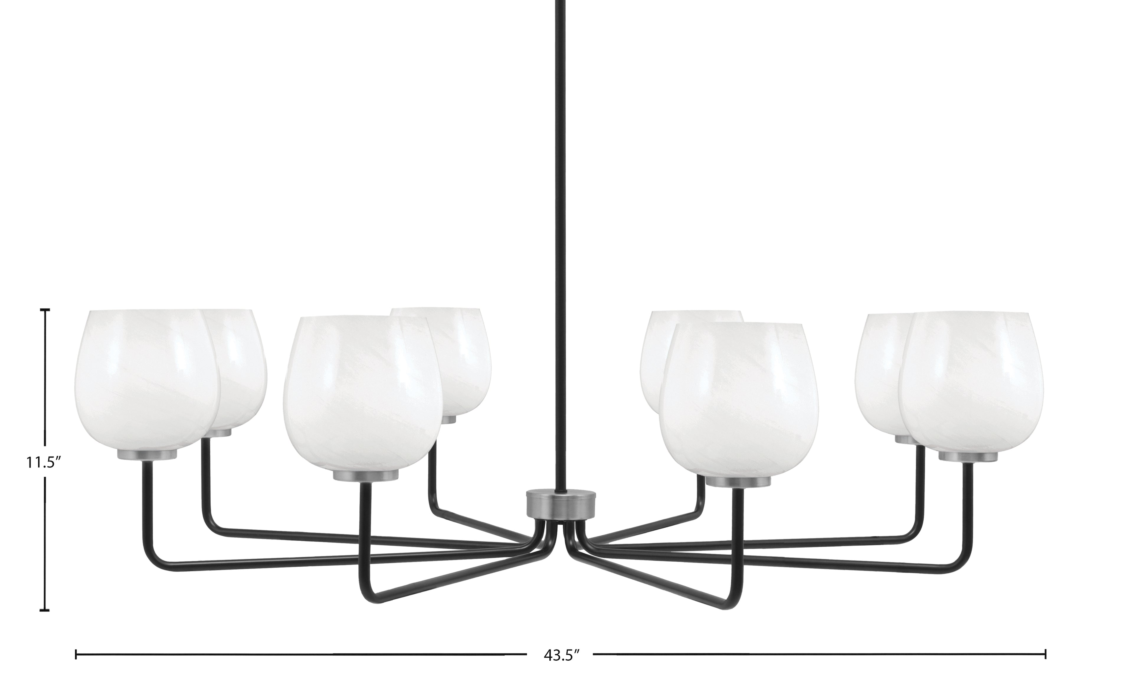 Sandia Eight Light Chandelier in Matte Black & Graphite with White Marble Shade
