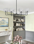 Sandia Eight Light Chandelier in Matte Black & Graphite with Smoke Bubble Shade