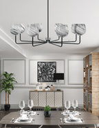 Sandia Eight Light Chandelier in Matte Black & Graphite with Onyx Swirl Shade