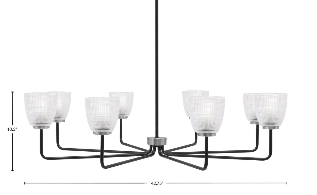 Sandia Eight Light Chandelier in Matte Black & Graphite with Clear Ribbed Shade
