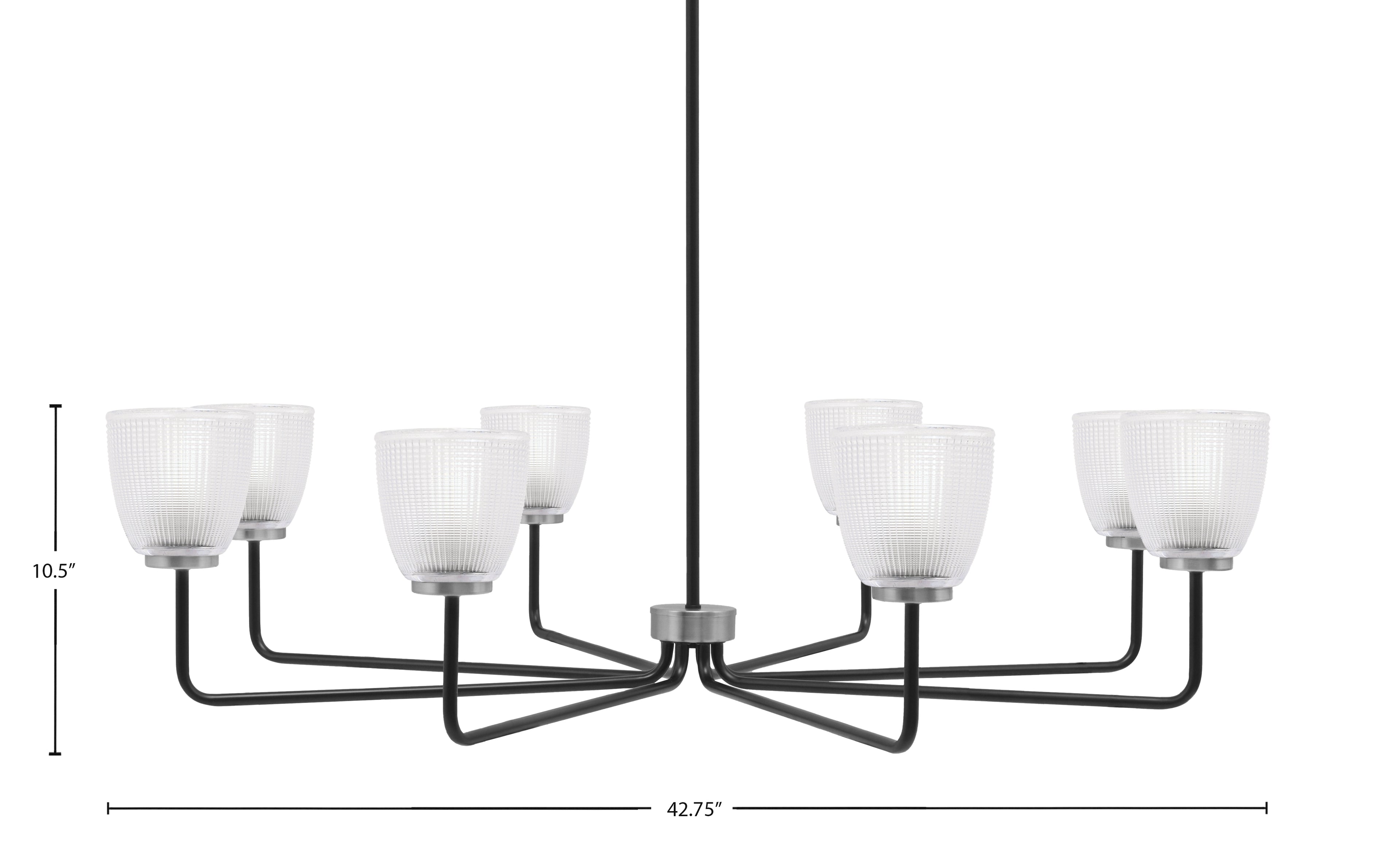 Sandia Eight Light Chandelier in Matte Black & Graphite with Clear Ribbed Shade
