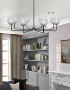 Sandia Eight Light Chandelier in Matte Black & Graphite with Clear Ribbed Shade