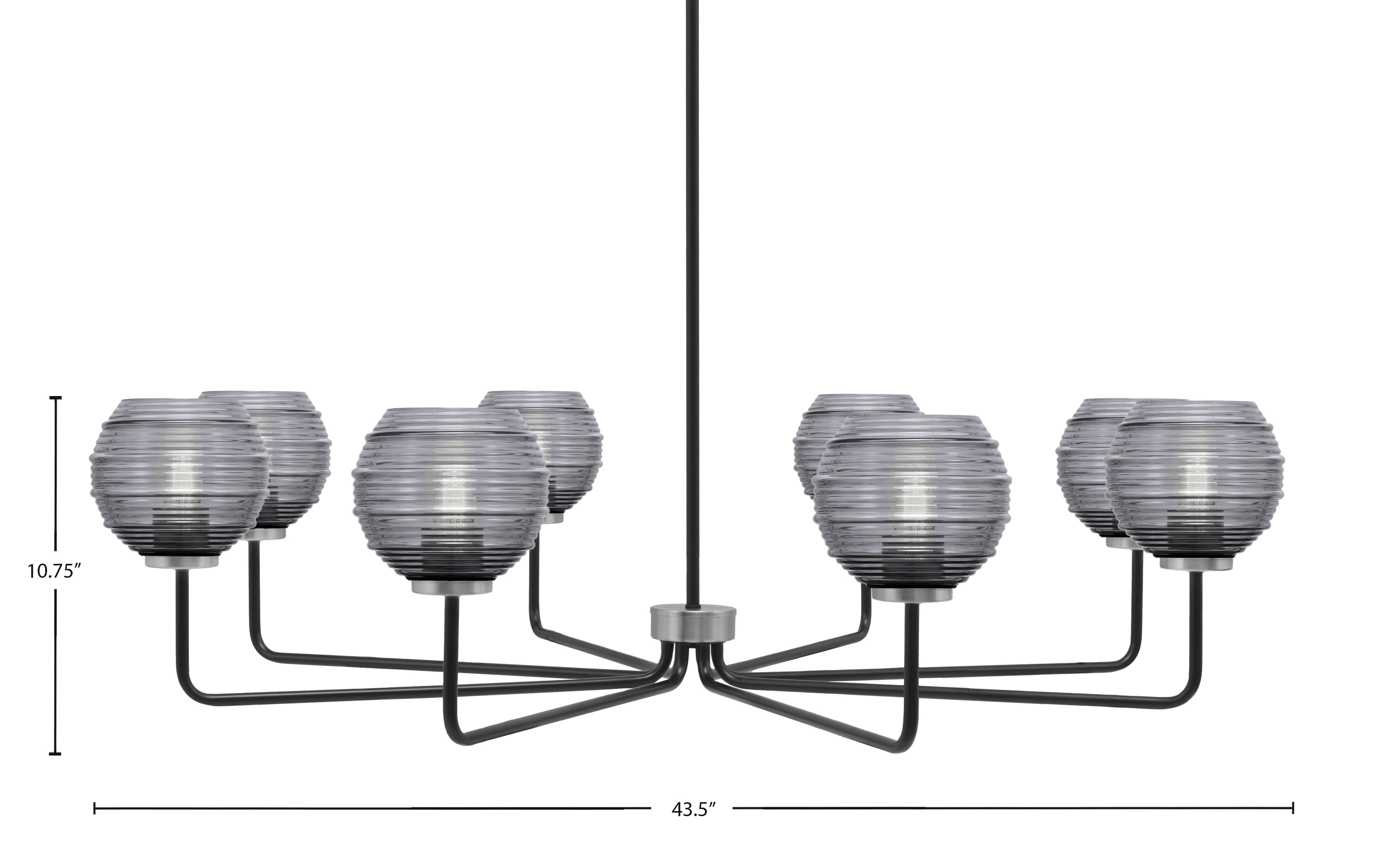 Sandia Eight Light Chandelier in Matte Black & Graphite with Smoke Ribbed Shade