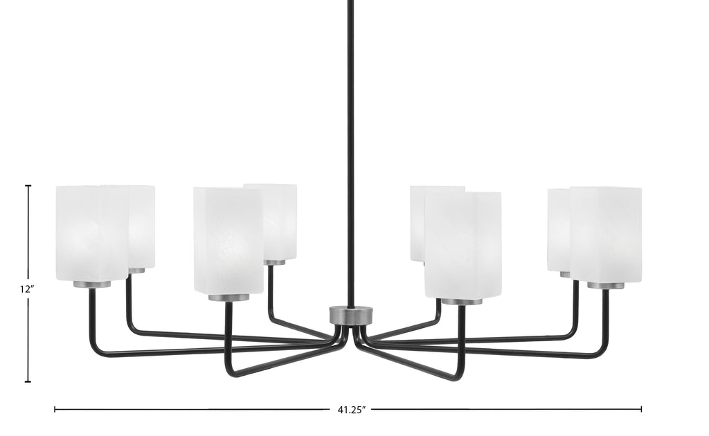 Sandia Eight Light Chandelier in Matte Black & Graphite with White Marble Shade
