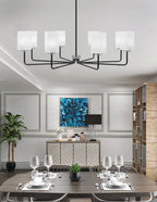 Sandia Eight Light Chandelier in Matte Black & Graphite with White Marble Shade