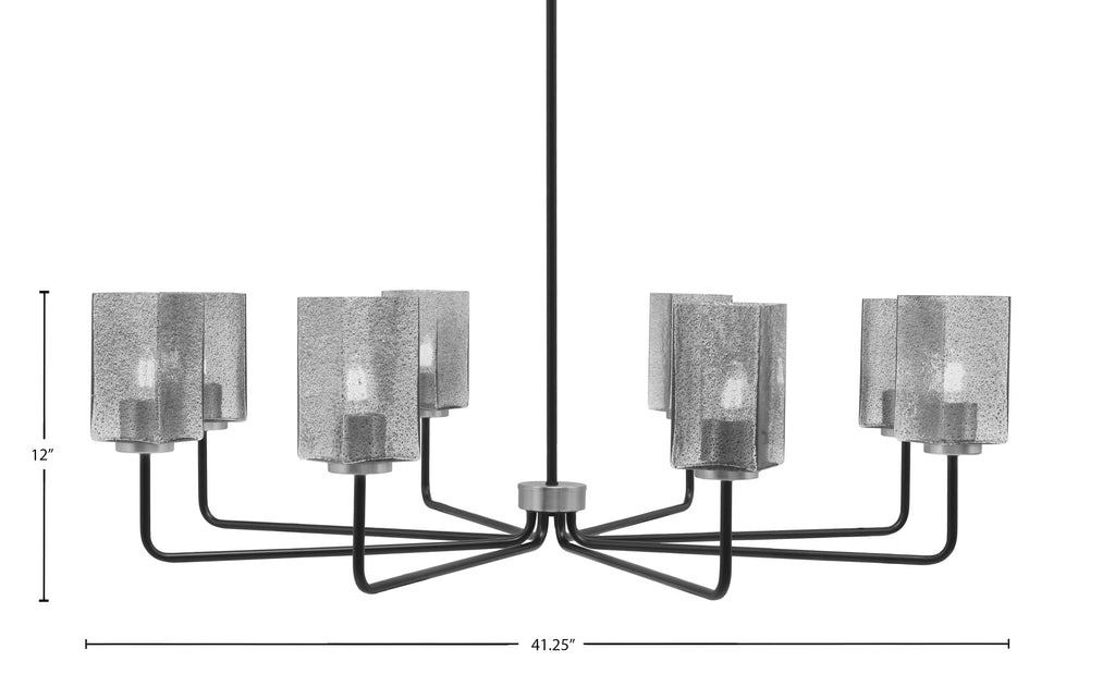 Sandia Eight Light Chandelier in Matte Black & Graphite with Smoke Bubble Shade