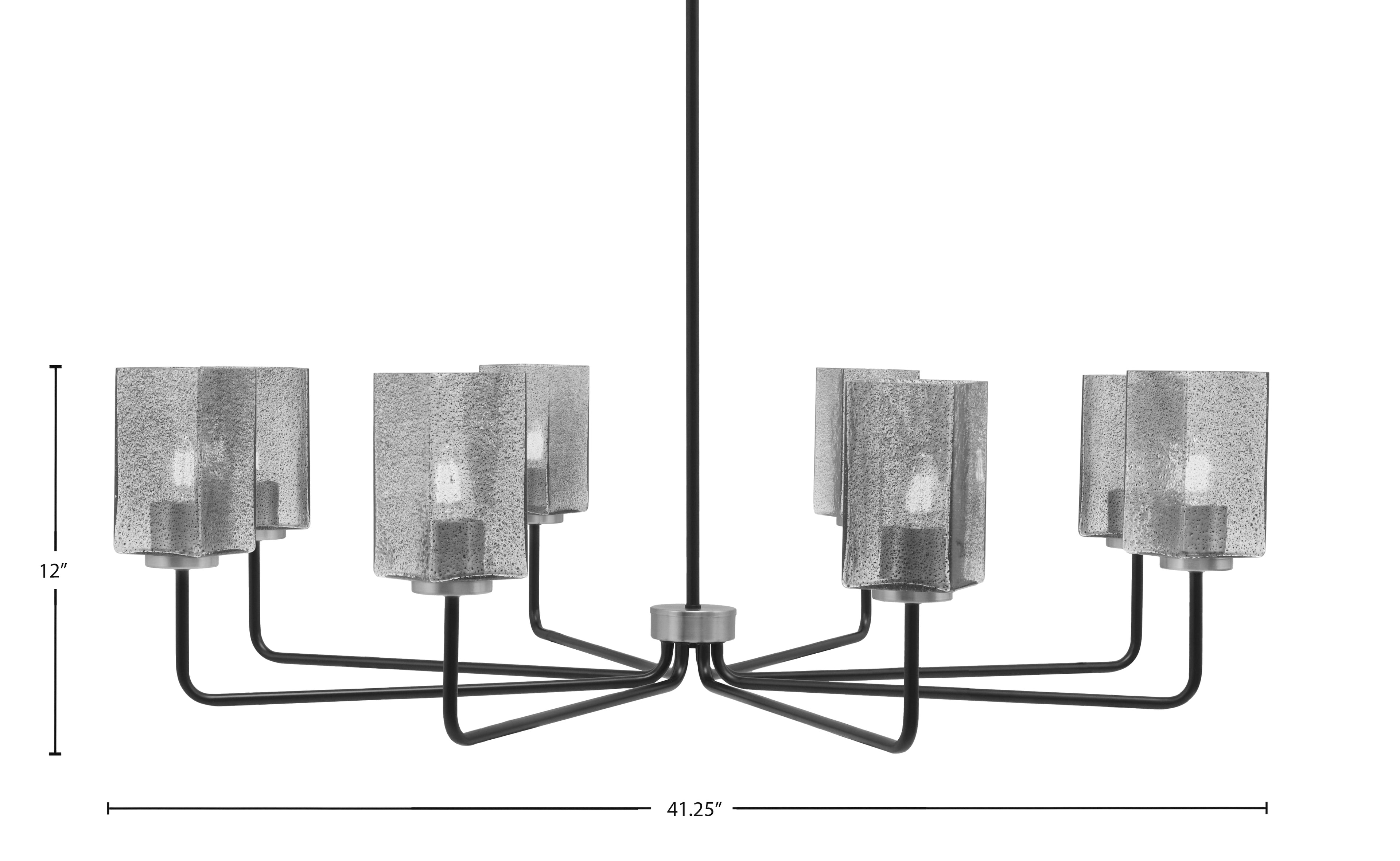Sandia Eight Light Chandelier in Matte Black & Graphite with Smoke Bubble Shade