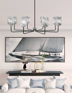 Sandia Eight Light Chandelier in Matte Black & Graphite with Onyx Swirl Shade