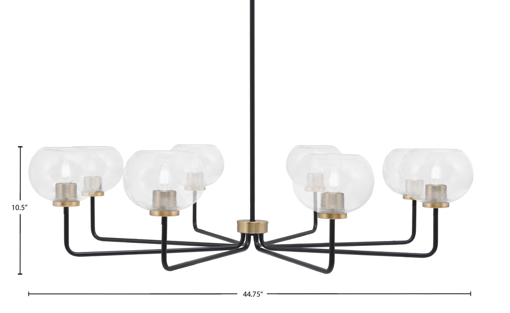 Sandia Eight Light Chandelier in Matte Black & New Age Brass with Clear Bubble Shade