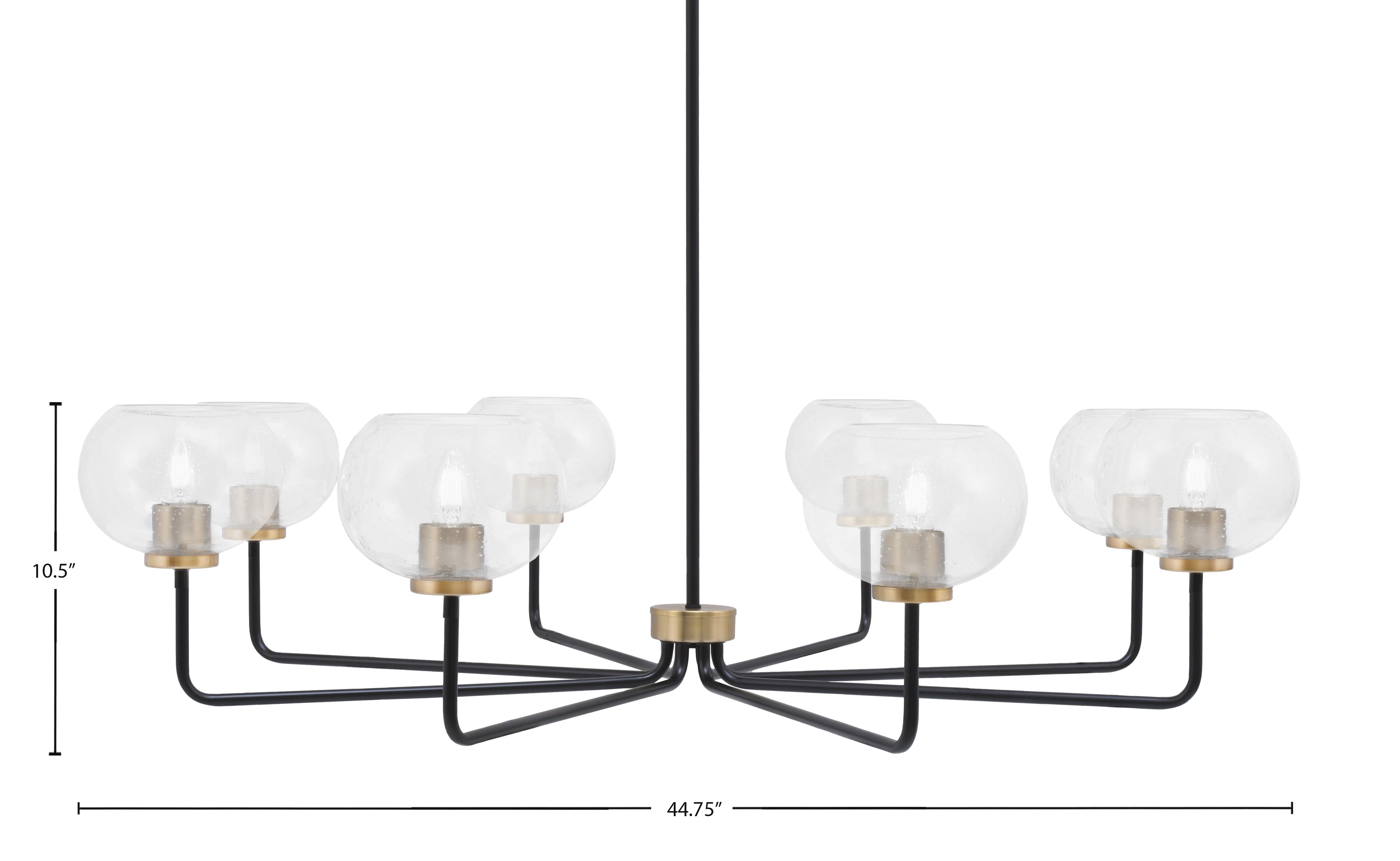 Sandia Eight Light Chandelier in Matte Black & New Age Brass with Clear Bubble Shade