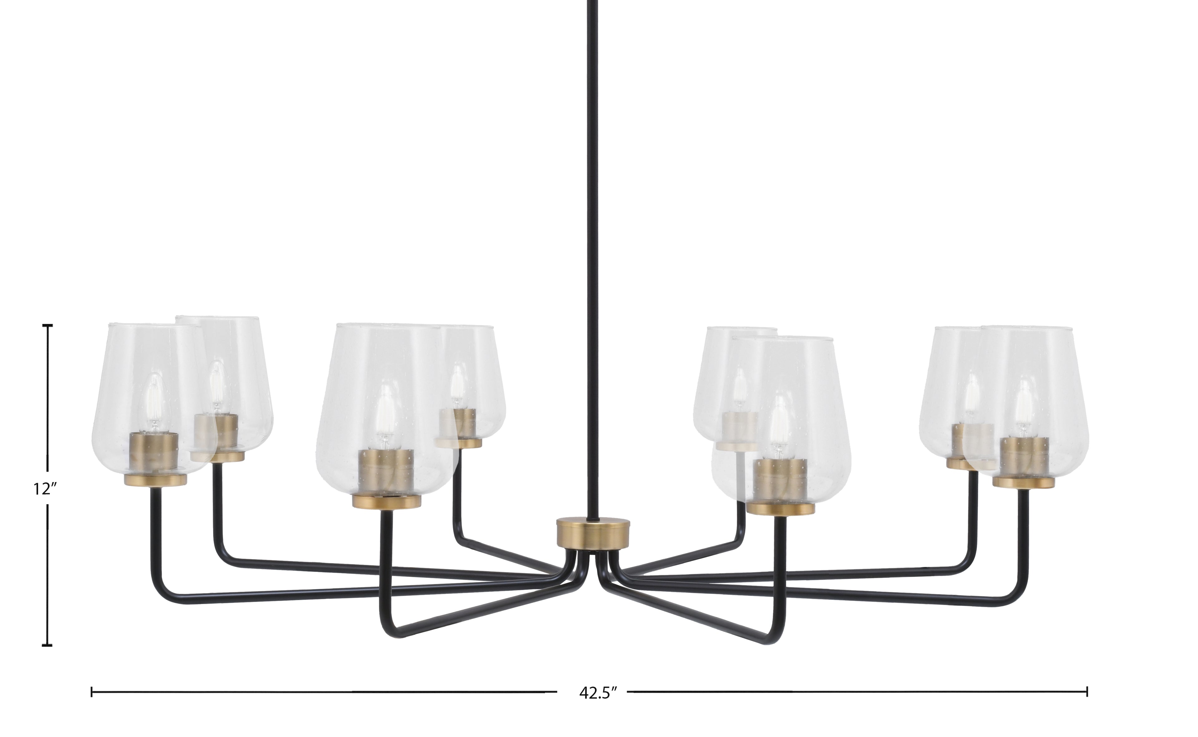 Sandia Eight Light Chandelier in Matte Black & New Age Brass with Clear Bubble Shade