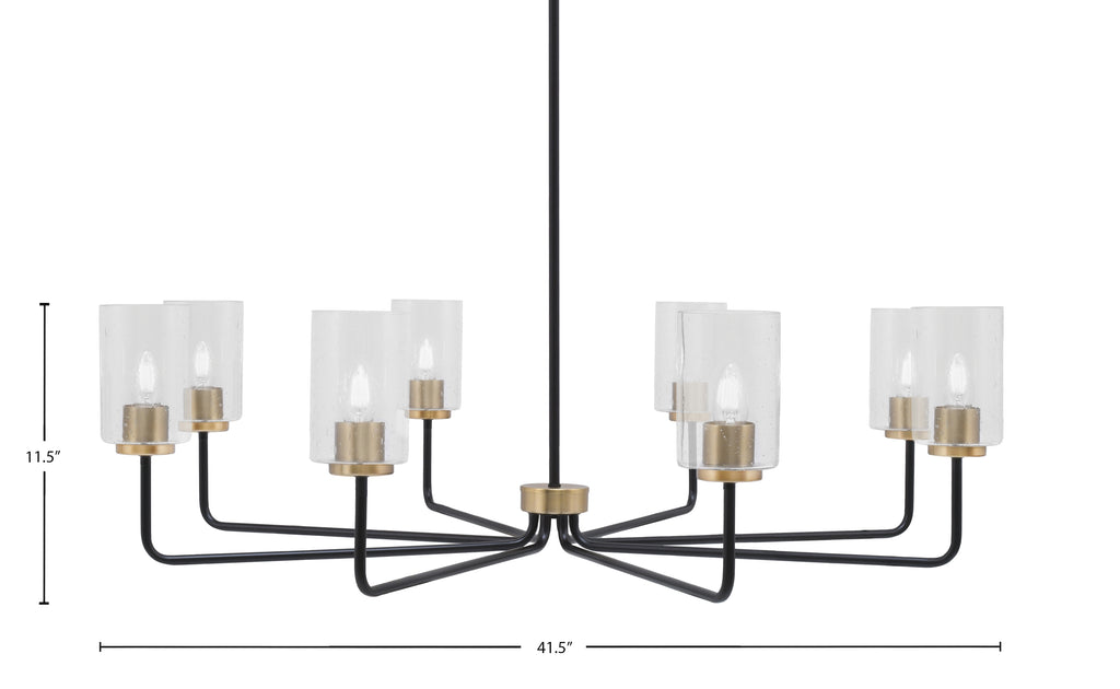 Sandia Eight Light Chandelier in Matte Black & New Age Brass with Clear Bubble Shade
