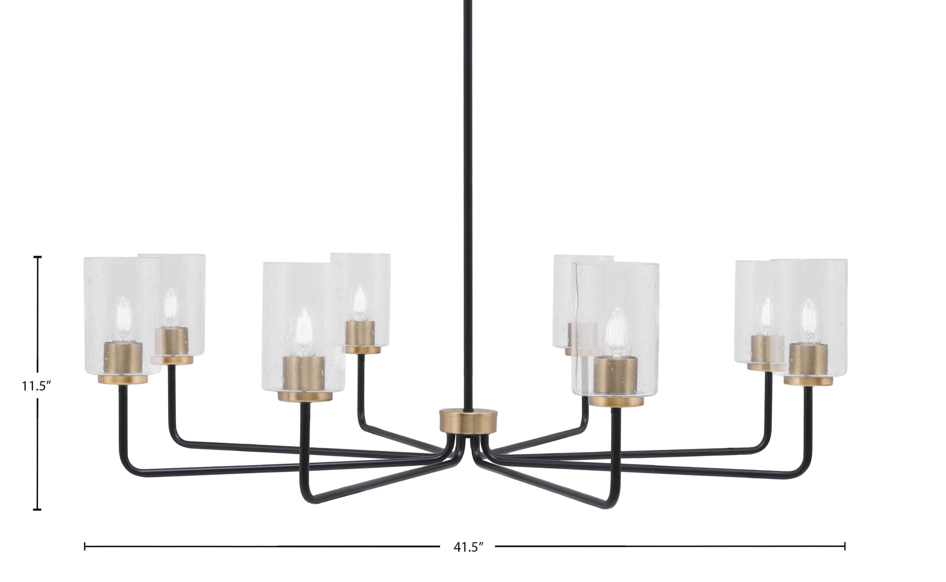 Sandia Eight Light Chandelier in Matte Black & New Age Brass with Clear Bubble Shade