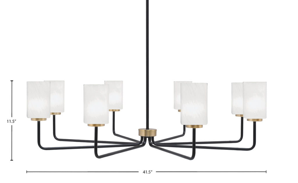 Sandia Eight Light Chandelier in Matte Black & New Age Brass with White Marble Shade
