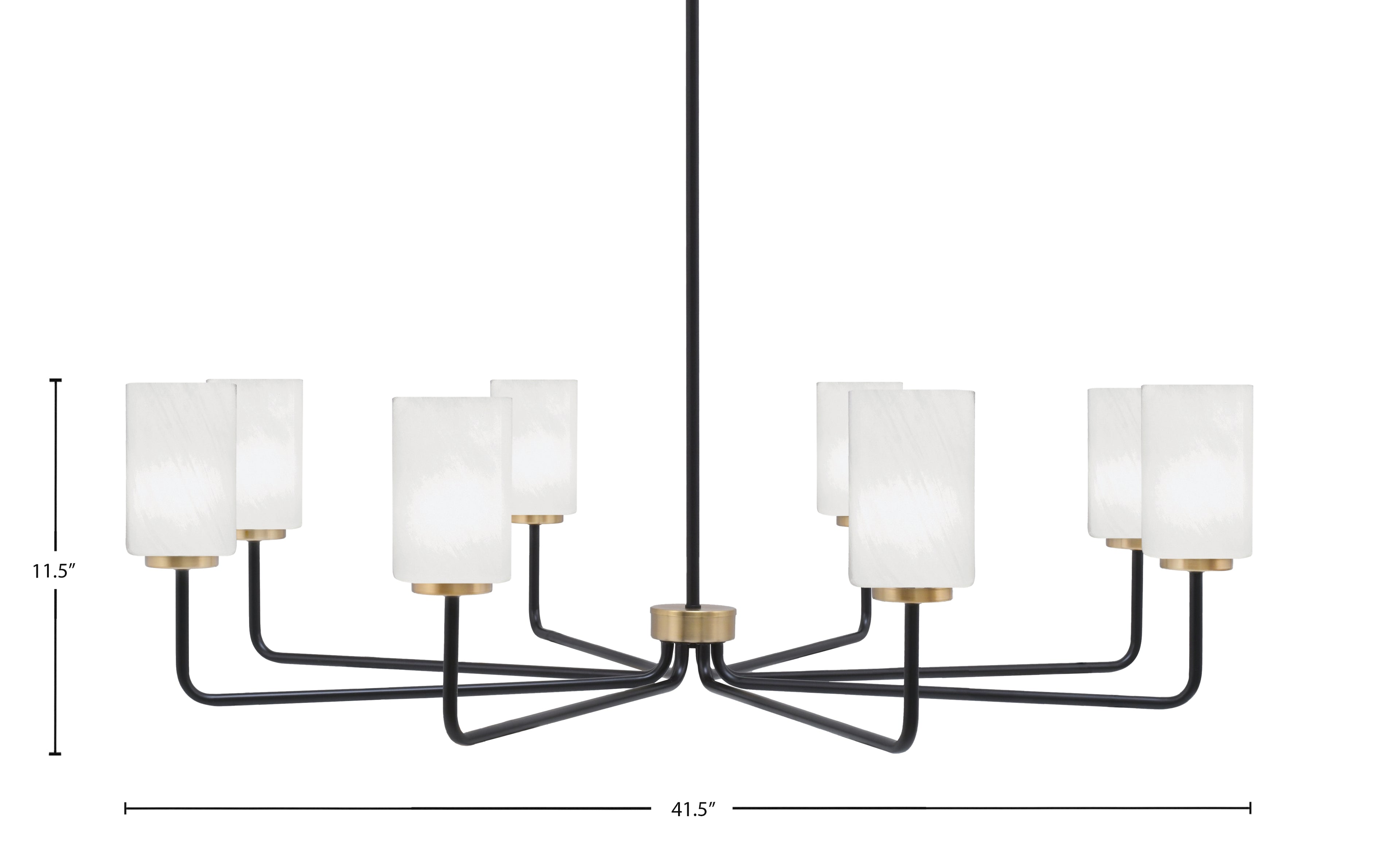 Sandia Eight Light Chandelier in Matte Black & New Age Brass with White Marble Shade