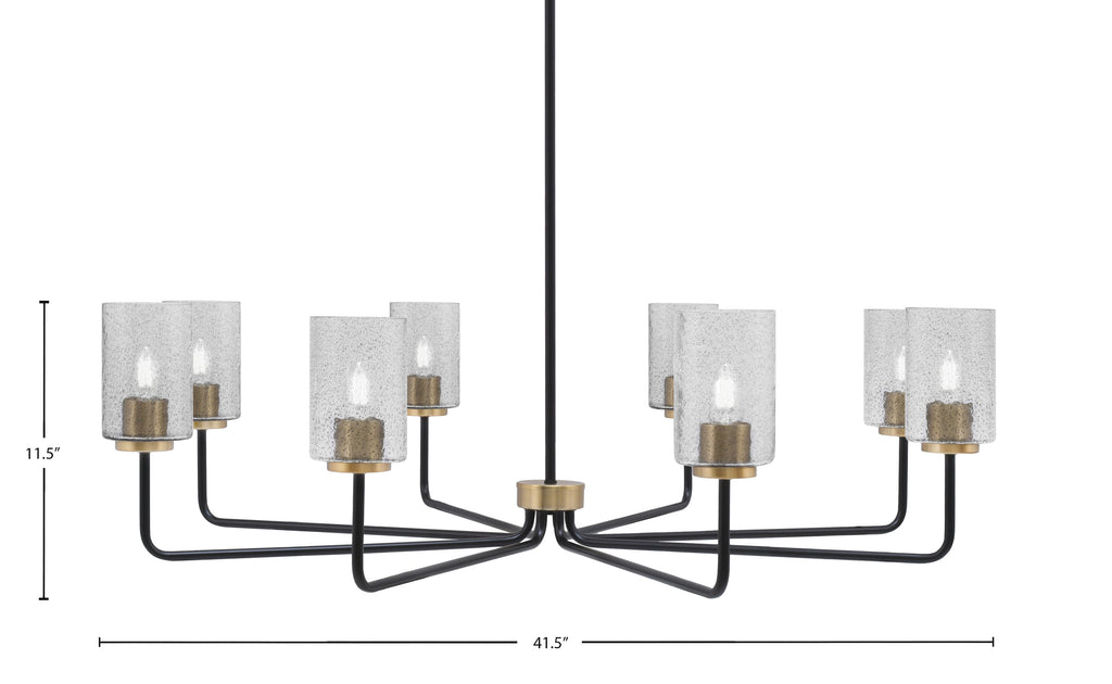 Sandia Eight Light Chandelier in Matte Black & New Age Brass with Smoke Bubble Shade