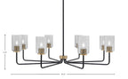 Sandia Eight Light Chandelier in Matte Black & New Age Brass with Smoke Bubble Shade