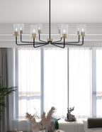 Sandia Eight Light Chandelier in Matte Black & New Age Brass with Smoke Bubble Shade