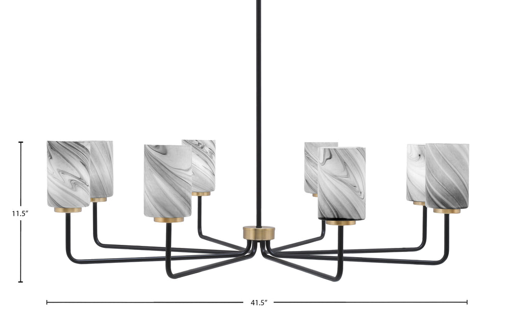Sandia Eight Light Chandelier in Matte Black & New Age Brass with Onyx Swirl Shade