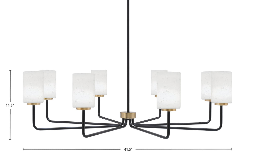 Sandia Eight Light Chandelier in Matte Black & New Age Brass with White Muslin Shade