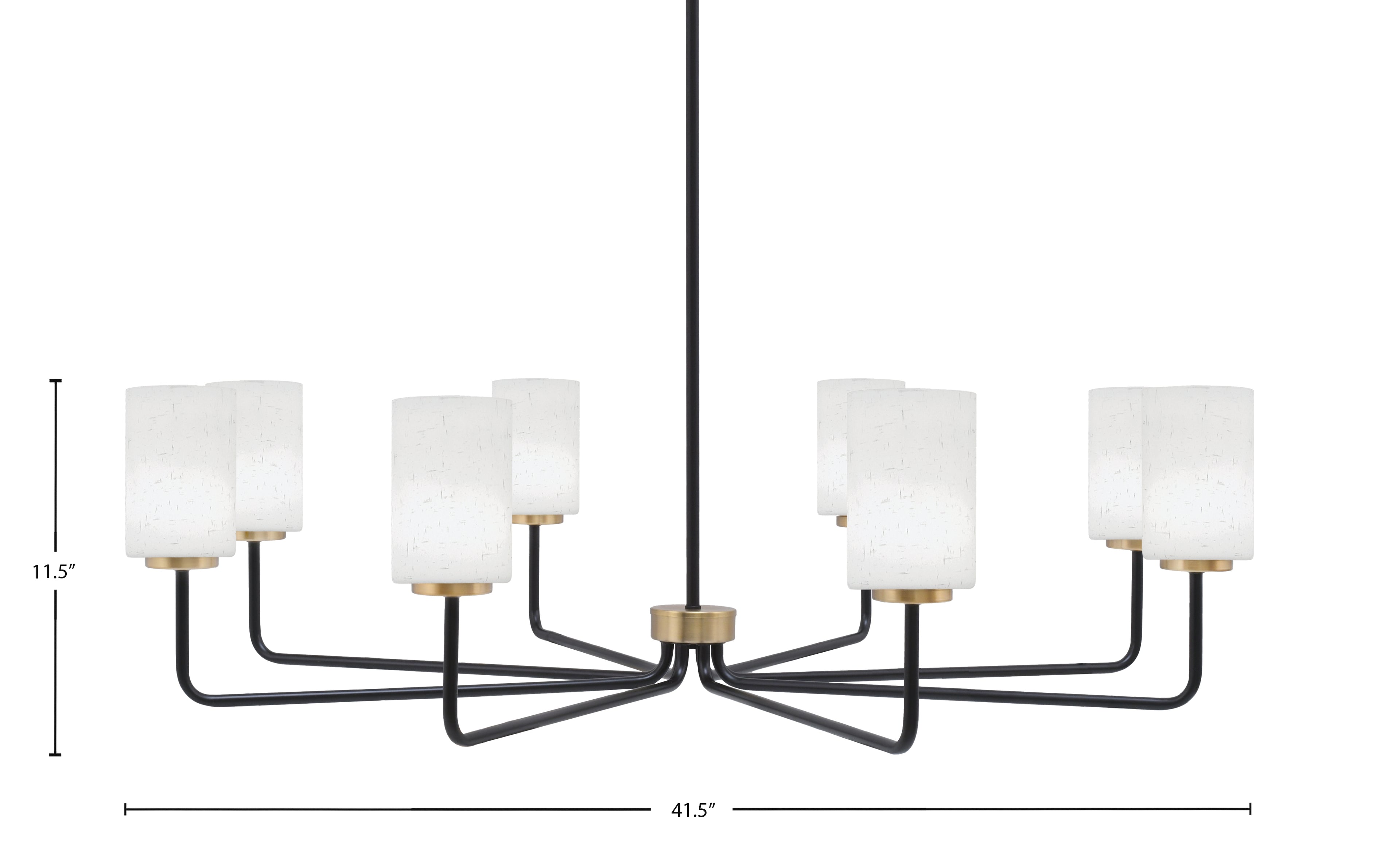 Sandia Eight Light Chandelier in Matte Black & New Age Brass with White Muslin Shade