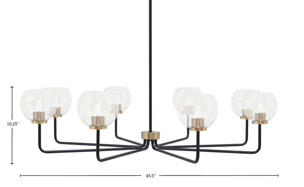 Sandia Eight Light Chandelier in Matte Black & New Age Brass with Clear Bubble Shade