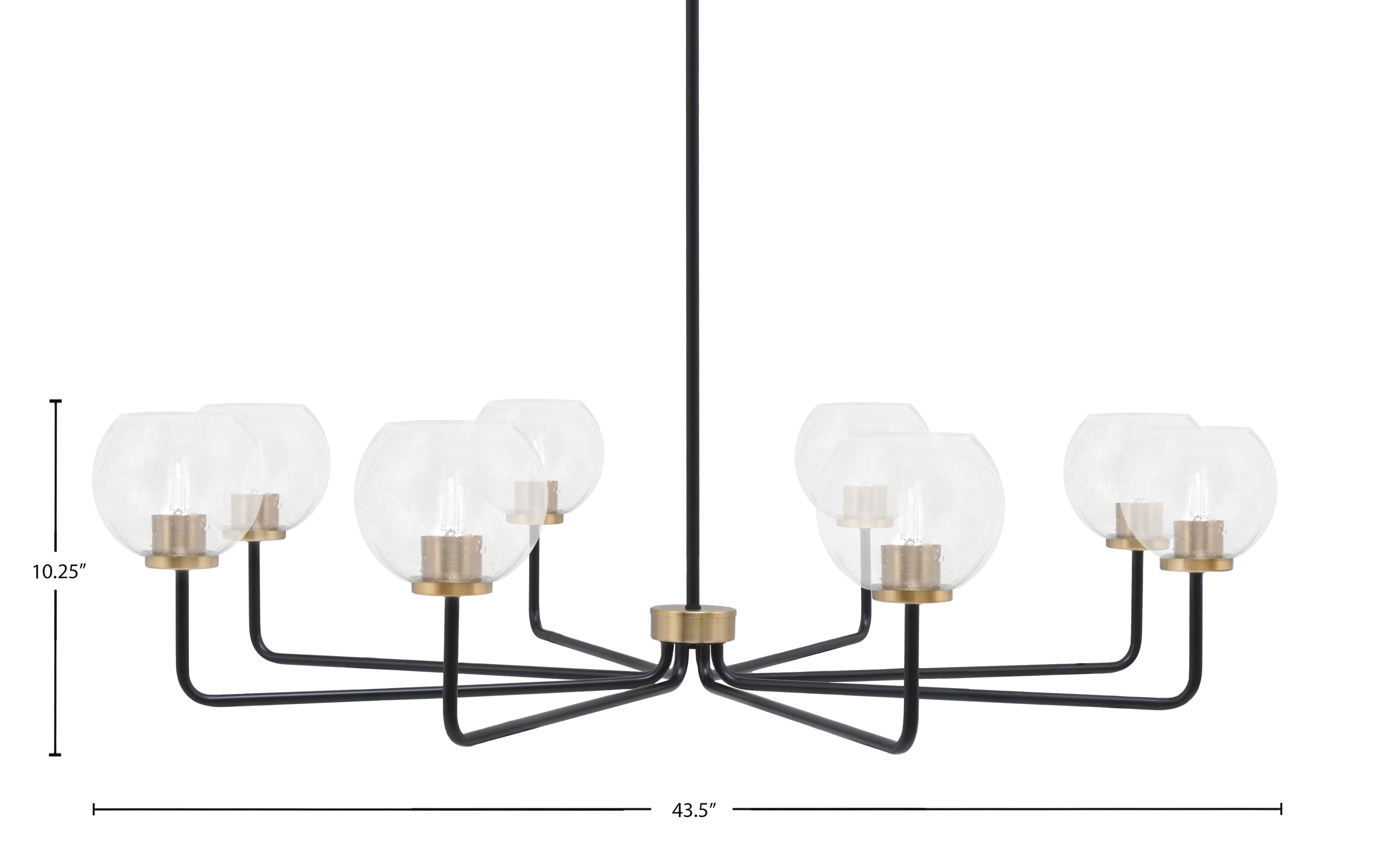 Sandia Eight Light Chandelier in Matte Black & New Age Brass with Clear Bubble Shade