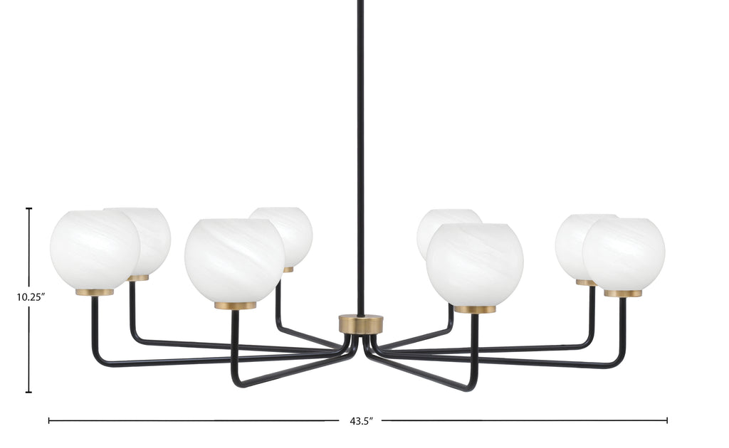 Sandia Eight Light Chandelier in Matte Black & New Age Brass with White Marble Shade
