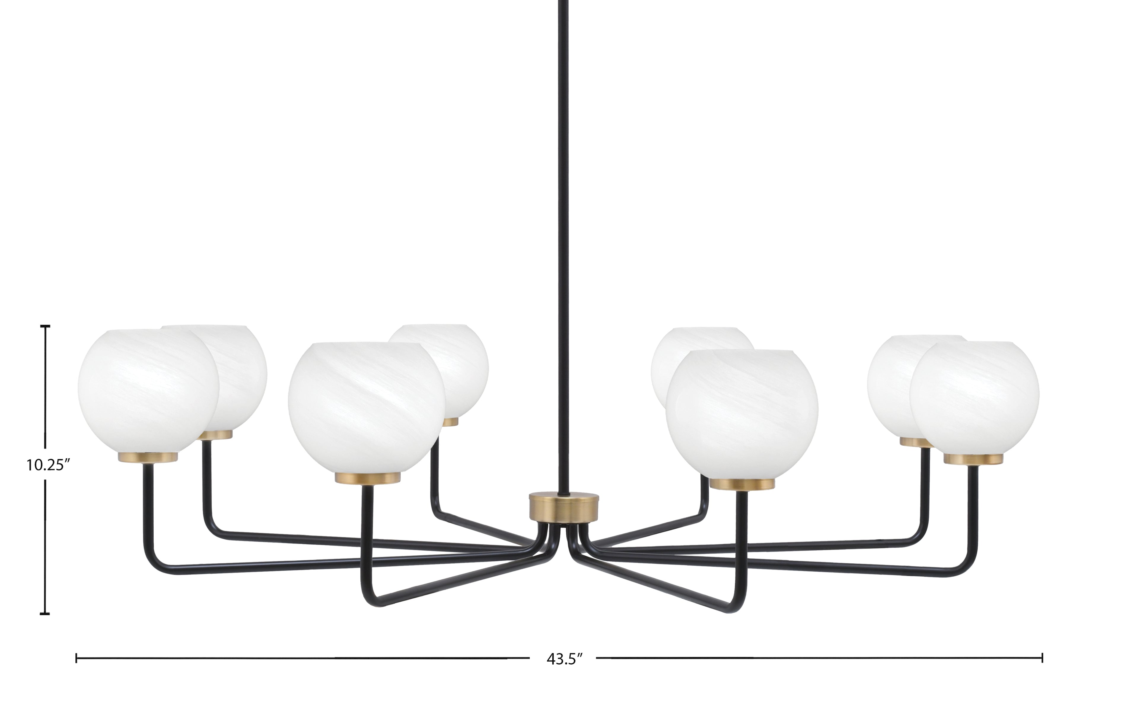 Sandia Eight Light Chandelier in Matte Black & New Age Brass with White Marble Shade
