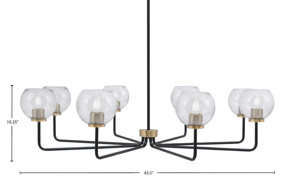 Sandia Eight Light Chandelier in Matte Black & New Age Brass with Smoke Bubble Shade
