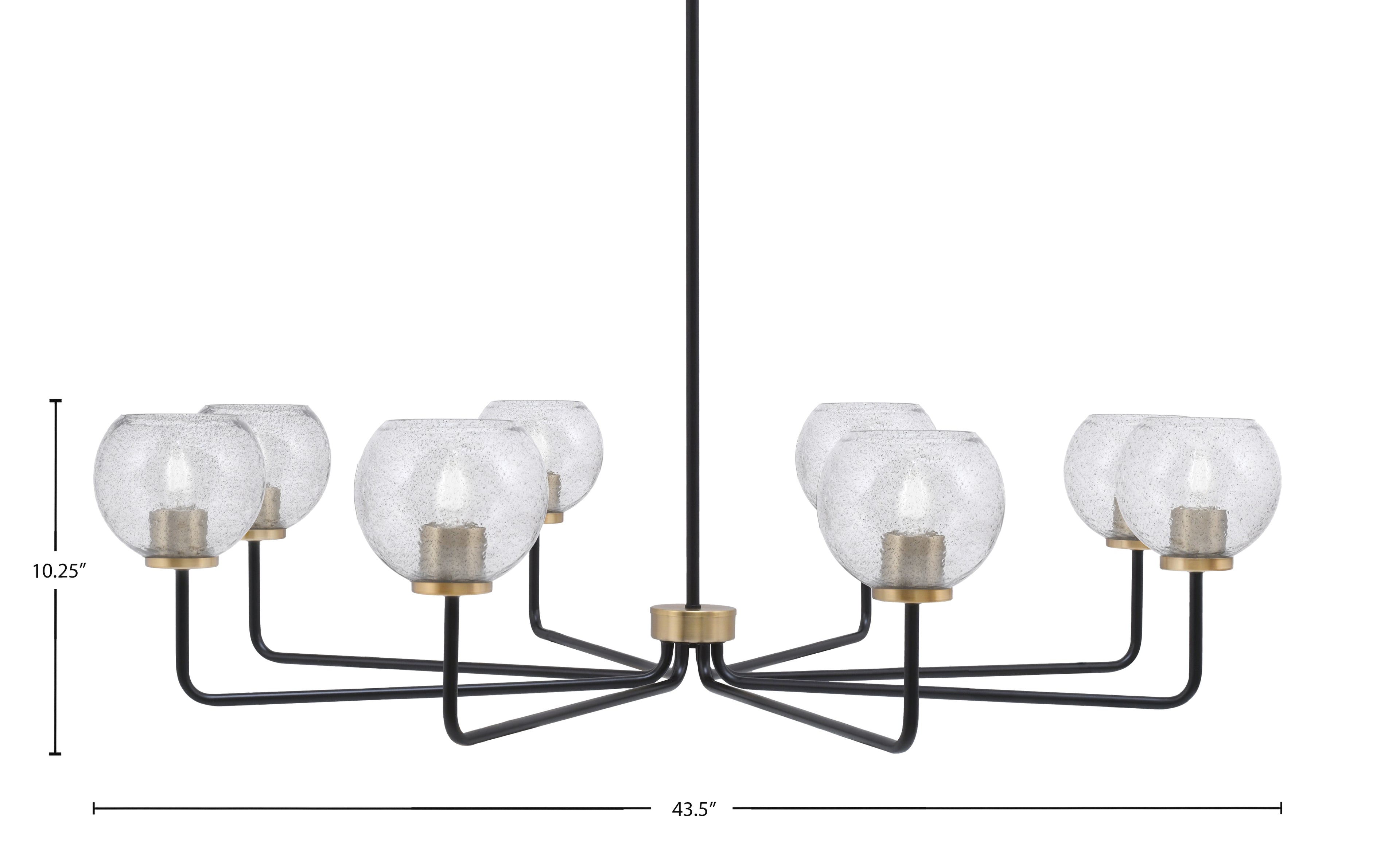 Sandia Eight Light Chandelier in Matte Black & New Age Brass with Smoke Bubble Shade