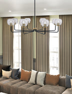Sandia Eight Light Chandelier in Matte Black & New Age Brass with Smoke Bubble Shade