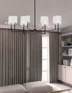 Sandia Eight Light Chandelier in Matte Black & New Age Brass with Clear Textured Shade