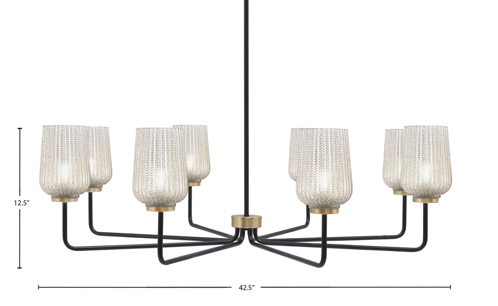 Sandia Eight Light Chandelier in Matte Black & New Age Brass with Silver Textured Shade
